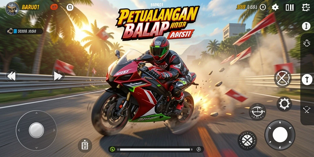 Tampilan gameplay menegangkan saat balapan motor.