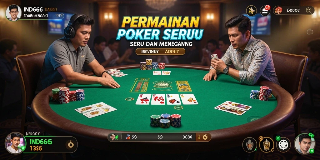 Tampilan screenshot game menunjukkan pemain dalam aksi poker.
