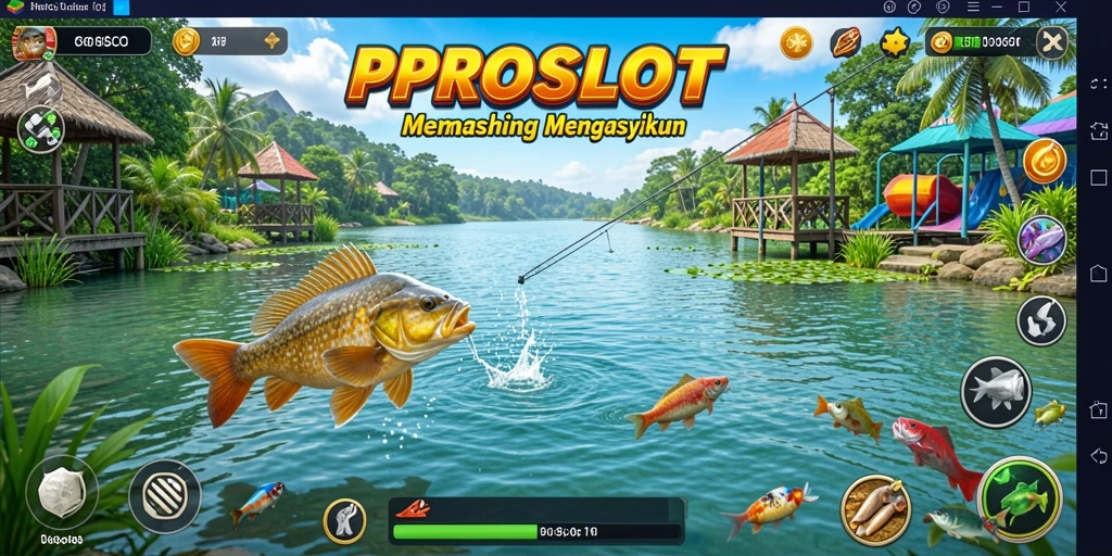 Tampilan gameplay <strong>PROSLOT</strong> yang menampilkan aktivitas memancing yang seru dan menarik.