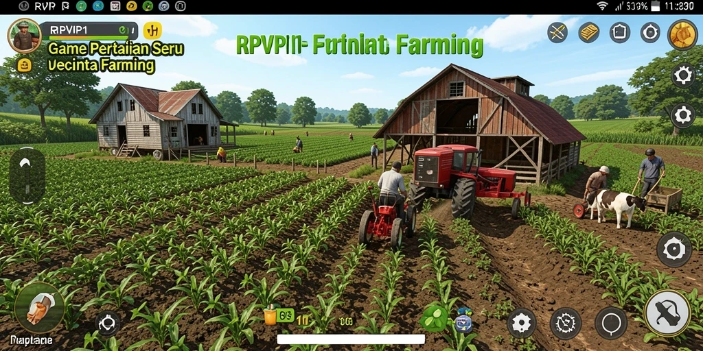 Screenshot gameplay RPVIP1 yang menampilkan lahan pertanian yang subur dan aktif.