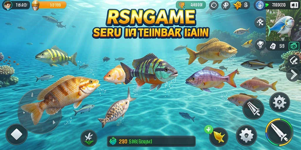 Tampilan gameplay RSNGAME saat menembak ikan di lautan.