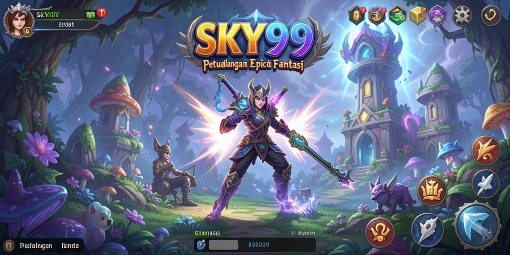 Screenshot dari gameplay SKY99 yang menunjukkan pertarungan epik dan eksplorasi.