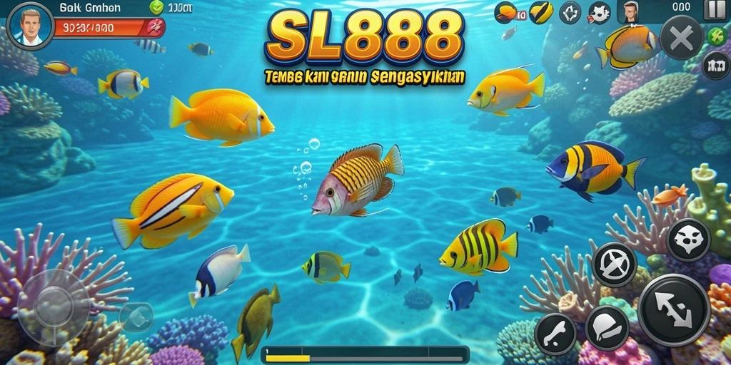 Tampilan screenshot gameplay seru di SL888 yang menampilkan aksi menembak ikan.