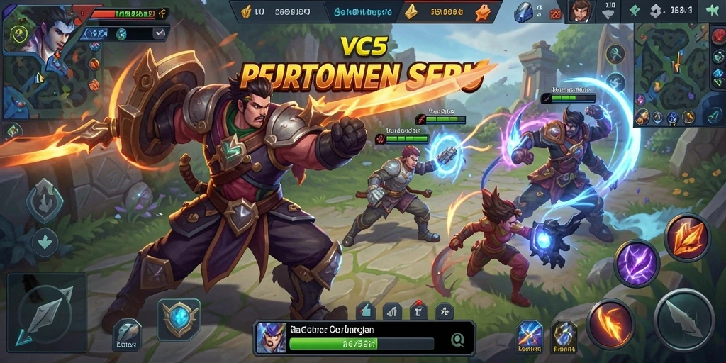 Screenshot gameplay VC5 yang menunjukkan aksi pertarungan MOBA yang mendebarkan.